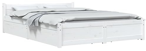 vidaXL Bett mit Schubladen Holzbett Massivholzbett Bettrahmen Bettgestell Doppelbett Schlafzimmerbett Schlafzimmermöbel Weiß 160x200cm