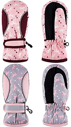 Boyiee 2 Paar Kinder Skihandschuhe Handschuhe wasserdichte Warme Schneehandschuhe für Outdoor Winter