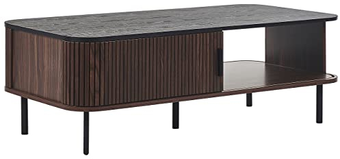 Beliani Modern Coffee Table Sliding Doors 4 Compartments Stand Dark Brown 120 x 60 cm Jose