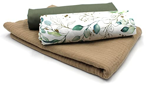 VmG-Store Musselin + Baumwollstoff Set farblich abgestimmt Double Gauze Stoff 100% Baumwollstoff Tex Standard 100 (Set03 Eukalyptus 3)