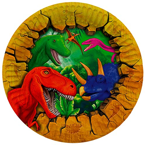 Folat 61932 Vaisselle Assiette Papier Ø 23cm 8 pièces Dinosaure-Anniversaire Dîner, Enfants Party, Fête, Mariages, Baby Shower, Multicolore, 23 centimeters