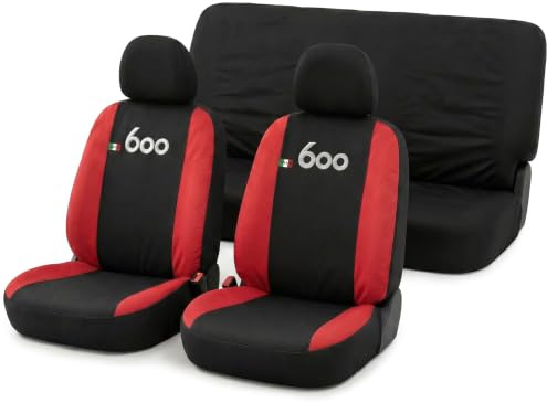 Auto Accessori Lupex | Coprisedili Auto Compatibili con 600 Seicento, Colore Nero Rosso, Made In Italy, Tessuto Policotone, Nome Auto Ricamato, Fodere Sedili Anteriori e Posteriori