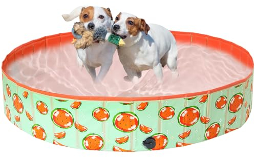 COMSLE Piscine pour Chien, Pataugroire Pliable Bebe pour Animaux de Compagnie PVC épais et Antidérapant, Piscine pour Chien XXL avec Valve de Vidange 80cm / 120cm/ 160cm, Pastèque