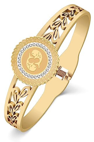 RAIDIN Armband Damen Edelstahl 18K Gold Plattiert Das Tierkreiszeichen Armbänder Strass Kristall Akzente Manschette Armreif Armband für Sie Frauen Mädchen Freundin Mom (Die Fische)