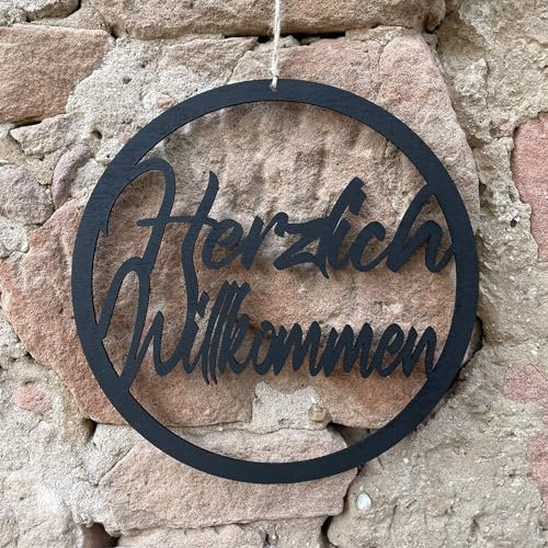 Willkommensschild - Trockenblumenkranz - Türkranz Trockenblumen mit Herzlich Willkommen'' Schriftzug - Herzlich Willkommen Türhänger (24cm Holz Schwarz, Ohne Trockenblumen)