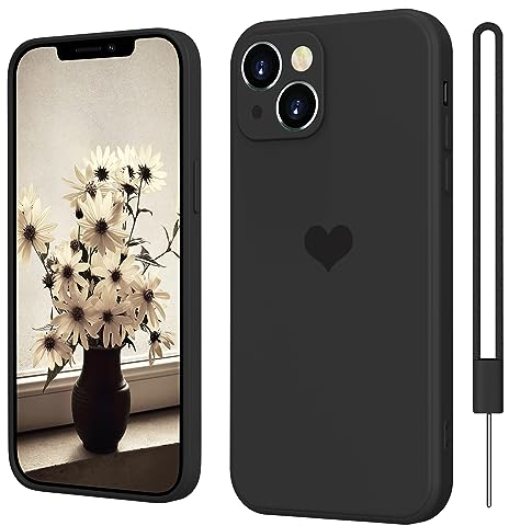 SupVict iPhone 13 Hülle Silikon Case mit Herz, Hanyhülle iPhone 13 Ultra Dünn mit Microfiber, Kratzfeste Rundumschutz Case Stoßfest Slim Schutz Hülle für iPhone 13 6.1'' Schwarz