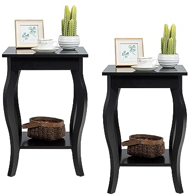 LIFEZEAL Nachttisch 2er Set, Beistelltisch Holz, Wohnzimmertisch mit 2 Ebenen, Niedriger Sofatisch für Schlafzimmer, Wohnzimmer, 40 x 40 x 60 cm (Schwarz 2er Set)