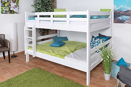 Etagenbett/Stockbett 140 x 200 cm Easy Premium Line K24/n, Kopf- und Fußteil gerade, Buche Massivholz weiß lackiert, teilbar