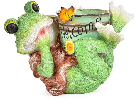 Sungmor Frosch-Gartenstatue, Sukkulentententopf, lustiger Gartenfrosch mit Eimer-Figuren, für drinnen und draußen, dekorative Pflanzgefäße, Kunstharz-Frosch, Ornament, Zuhause, Büro, Hof,