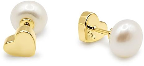 Boucles d'oreilles en perles de culture blanches 7,5-8 mm avec bain d'or 18 carats en argent sterling 925 - Élégance classique, 7.5-8 mm, Argent, Perle