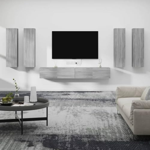 AJJHUUKI Home Outdoor Others6-teiliges TV-Schrank-Set, Grau, Sonoma, Holzwerkstoff