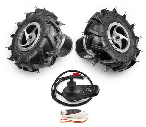 Kit di ruote motore a doppio azionamento per utensili agricoli elettrici, coltivatori, fattoria da giardino, carrello a mano, pneumatico da 10 pollici, 24 V, 700 W (with remote, Max speed 6kph)