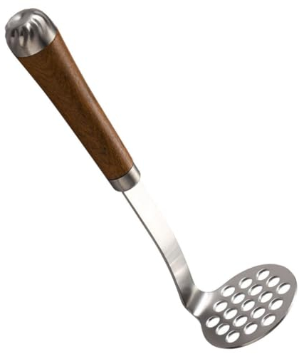 BESTonZON Mini Potato Masher with Wood Handle, Stainless Steel Mini Avocado Masher, Anti-Slip Masher Kitchen Tool, Heavy Duty Kitchen Utensil for Potato Bananna Avocado (Honeycomb 9.04in)