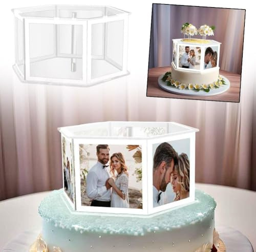 Yiokii Présentoir à gâteau hexagonal en acrylique transparent - Support à gâteau, à cupcakes et à dessert - Remplissable pour photos et lumières LED - Idéal pour mariage, anniversaire et festivals