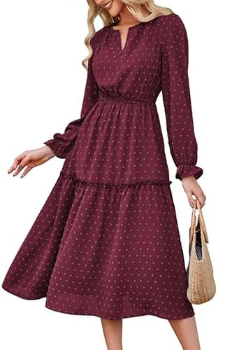 Prom Dresses For Women Uk,Long Sleeve Dresses Vitange Wedding Guest Dresses Swiss Dot Pleated A Line Dresses Cocktail Dresses V Neck Evening Dress Boho Flowy Dresses Midi Dress Semi Formal Dresses