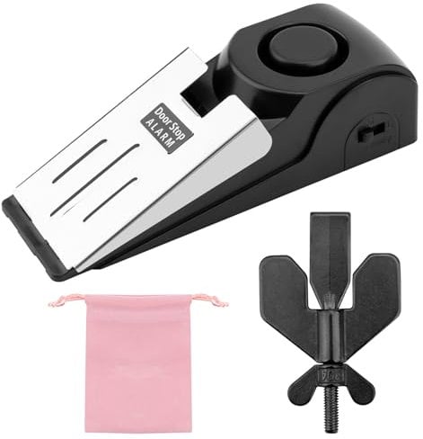 Door Stop Alarm & Upgraded Black Portable Door Lock Travel Lock, Non-Slip Wedge Door Stopper Alarm with 120dB Alert Adjustable Dual Protection Security Door Kit for Home Hotel Travel Security