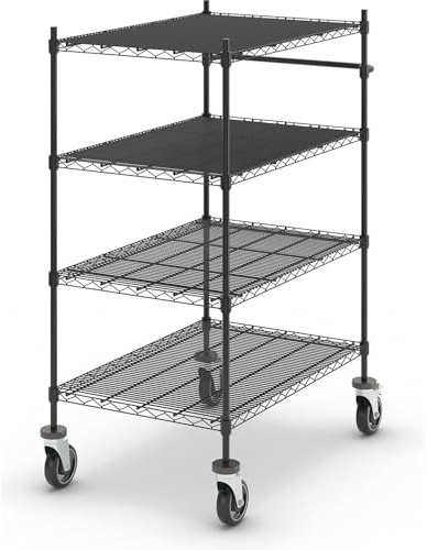kaiserkraft | Drahtgitter-Tischwagen | Schwarz, mit 4 Etagen, LxBxH 910 x 610 x 1350 mm