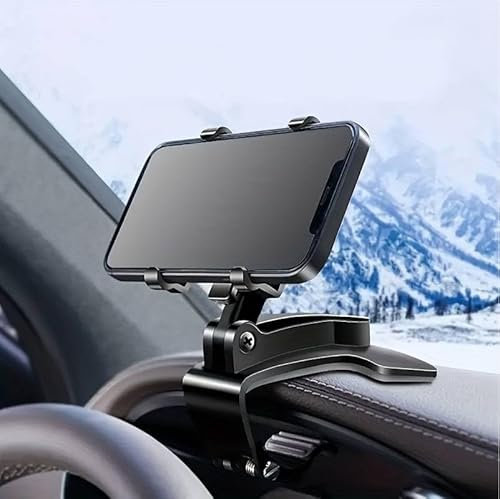 Soporte Móvil para Coche con Pinza Ajustable 360° para Salpicadero/Parasol/Espejo Retrovisor, Antideslizante y Estable | Compatible con iPhone, Samsung, Xiaomi y Más