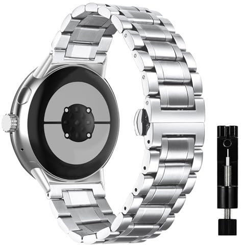 MiKoyi Armband Kompatibel mit Google Pixel Watch 3 45 mm, Ersatzbänd Edelstahl Metall Armband Uhrenarmband Wasserdicht Verschleißfest Band für Google Pixel Watch 3 45 mm, Silber