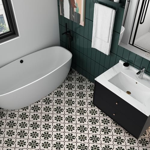 JOLIHOME Flower Effect Peel and Stick Floor Tile Geometric Self Adhesive Vinyl Flooring Sticky Back Plastic Wall Stickers for Kitchen Bathroom Waterproof Abrasion (Water-Lily, 20x20cm, 10 PCS)