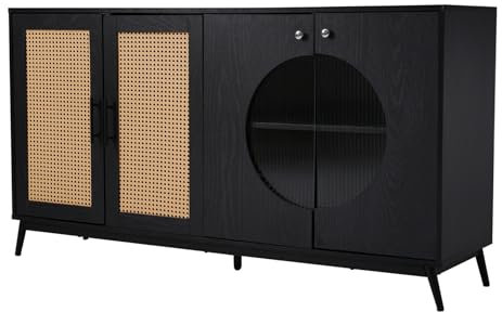Generisch Sideboard Mit Glastüren Aus Rattan, Halbrunde Tür, Hochwertige Aufbewahrungsmöbel