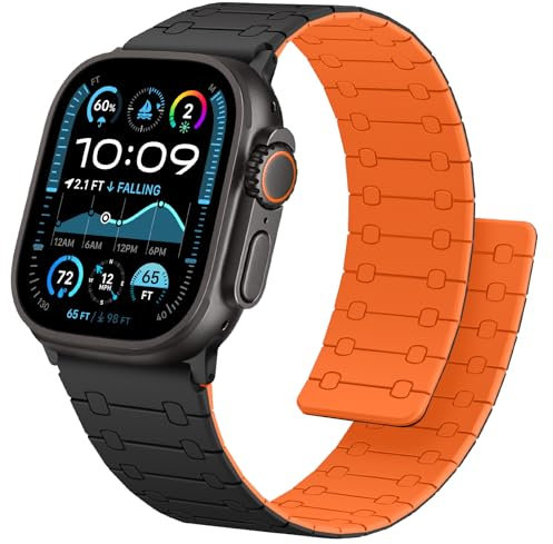 Anlinser Magnetbänder Kompatibel mit Apple Watch Armband 49mm 46mm 45mm 44mm 42mm, Doppelseitiges Wendbares Ersatzband für iWatch Ultra 2 Serie 10/9/8/7/6-1 SE (Schwarz/Orange)