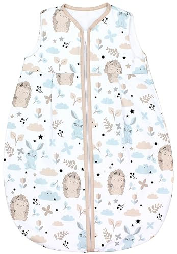 TupTam Baby Sommer Schlafsack 0.5 TOG aus OEKO-TEX zertifizierten Materialien, Farbe: Igel Hase Beige Mintgrün, Größe: 80-86