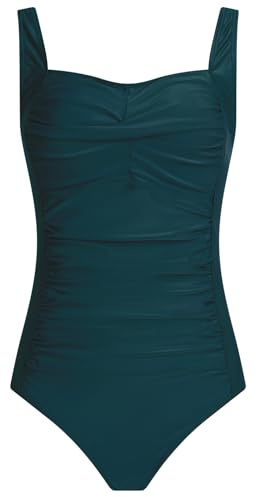 Aidotop Womens One Piece Swimsuit Tummy Control Swimwear with Retro Ruched Monokini Bathing Suits(118Dark Green,L)