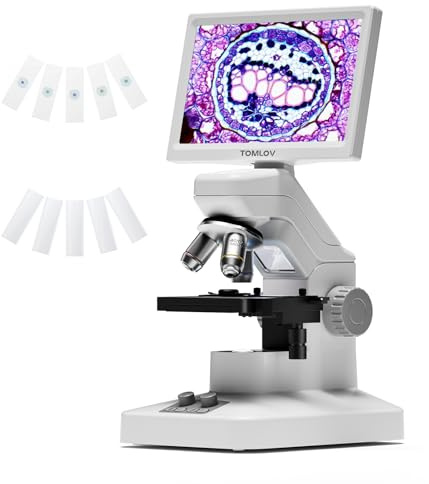 TOMLOV DM301 Max 7 LCD Biologisches Mikroskop mit Messskala | 3 Objektive, Kreuztisch, Kabellose Fotos & Videos, Dual-LED-Beleuchtung, Handy/PC/TV-Kompatibel, STEM-Lernwerkzeug