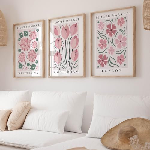 Générique Lot de 3 affiches de fleurs, affiches et impressions d'art de photos de fleurs roses vintage, collages muraux de décoration de chambre à coucher pour adolescente, sans cadre (30 x 40 cm)