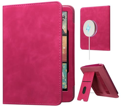 Custodia con supporto per Kindle Paperwhite da 7 pollici di 12a generazione 2024 con cinturino da polso - compatibile con iPhone MagSafe, per cuscinetti di ricarica wireless Samsung/Belkin/Anker