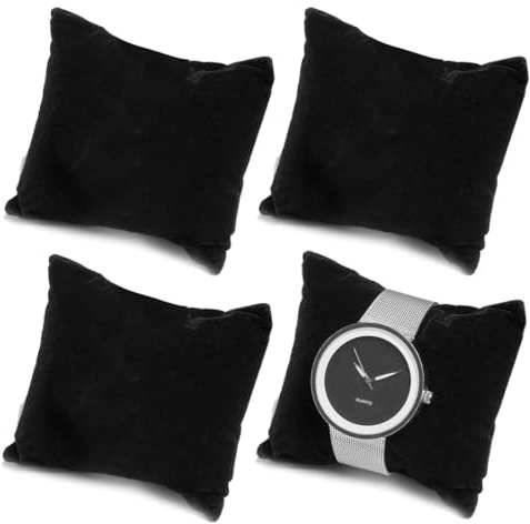 COYUN 4 Stück Kissen für Armbanduhren, Schmuckkissen,7 x 8 cm, kleine schwarze Samtkissen Schmuckaufbewahrung Aufbewahrungs-Organizer,Kissen für Schmuck, Uhren und Armbänder