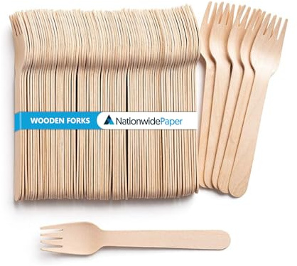 Nationwide Paper Disposable Wooden Cutlery Set of Forks, Knives, Spoons and Sporks (1000, Forks)