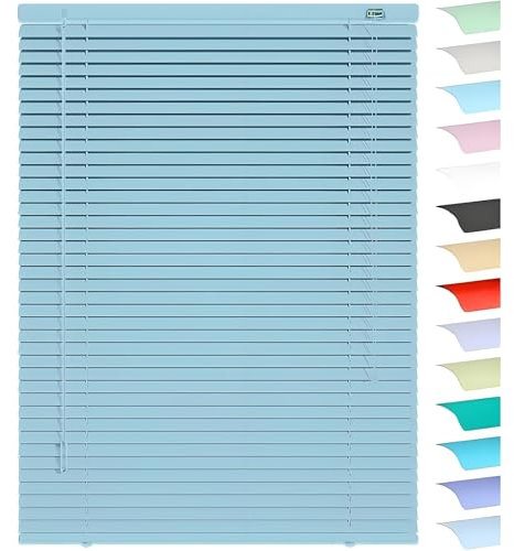 25mm Slat Aluminum Mini Blinds For Indoor Windows, Cordless Horizontal Venetian Blind & Shades, 60/70/80/90/120/140/160cm Light Filtering Window Blinds Privacy Curtains For Home Office Door(Blue)