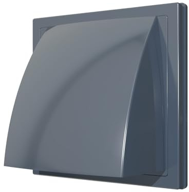 Exterior Ventilation Duct Cowl with Check Valve, 150mm x 150mm, 125mm Pipe Connection, Grey