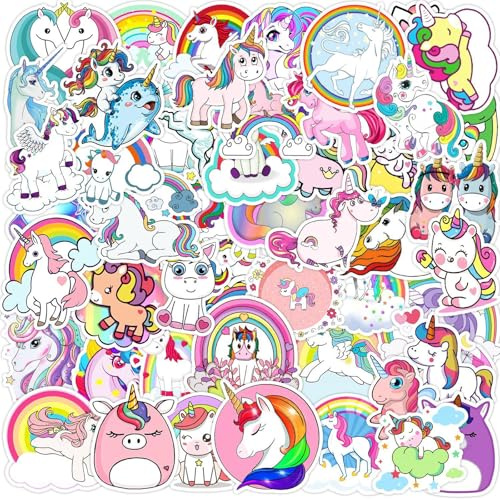 ParPix 50 Stück Einhorn Sticker Mädchen, Groß 5cm Einhorn Aufkleber, Wasserfeste Einhornsticker, Sticker Einhorns Deko kindergeburtstag, Einhörner Aufkleber für Koffer Laptops Fahrrad Wasserflasche