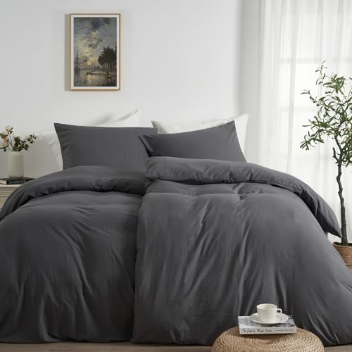 Duvetnova Bettwäsche 155x220 4teilig Grau Einfarbig Superweiche Vorgewaschene Mikrofaser Baumwollähnlich ÖKO-TEX 2 Bettbezüge 155 x 220+2 Kissenbezüge 80x80-alle mit Reißverschluss