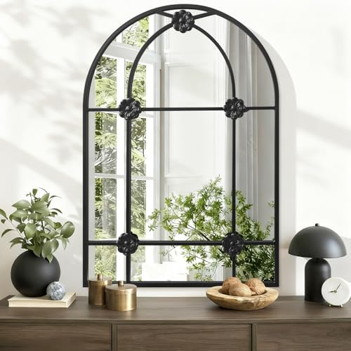 WDSHIYI Black Arched Mirror,Large Arch Wall Mounted Mirror Metal Framed Mirrors for Bedroom Living Room Entryway 50x70 CM Decor