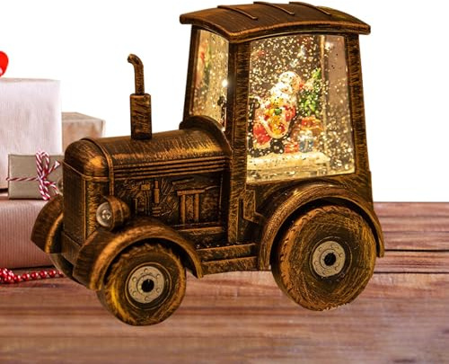 qokeeu Traktor-Schneekugel – Traktor Weihnachtsdekoration Handwerk – beleuchtete Schneekugel – für den Innenbereich, Zuhause, Urlaub, Nacht, Party, Gastgeschenke, Kamin, Kaminsims, Tischplatte
