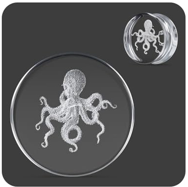 COOEAR Einzigartige Körper Schmuck Klarglas Octopus Ohrstopfer Tunnel, Gauges für gestreckte Ohrpiercings.