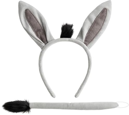 DvBCNMe 2 Stück Esel Kostüm, Eselsohren Haarreif und Esel Schwanz, Perfekte Verkleidung für Karneval Feste, Halloween Kostümpartys, Cosplay Events und Tier Mottopartys