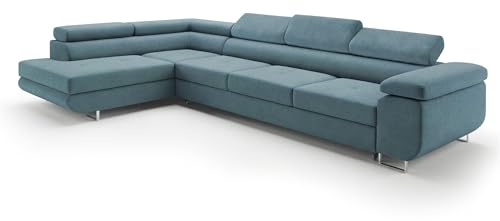 Ecksofa mit Schlaffunktion PASTI XL L-Form, Sofa Couch mit Bettkasten, Couch Eckcouch, Schlafsofa für Wohnzimmer Couch mit Schlaffunktion (Pet Friendly Edition Petrolblau, Ottomane Links)