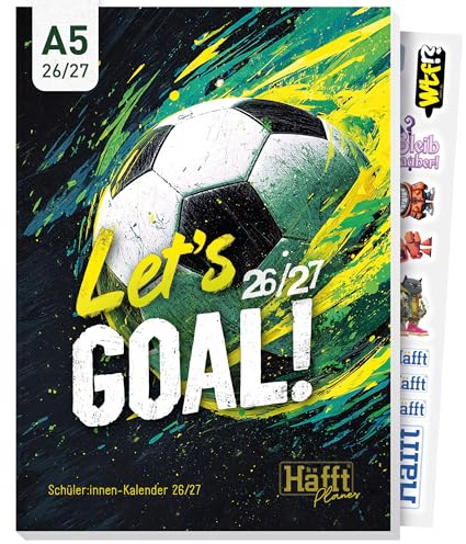 Häfft Planer 2026 2027 A5 - Softcover Schülerkalender Let’s Goal | Mit Anti-Langeweile-Garantie - Hausaufgabenheft, Schulplaner, Schülerplaner inkl. Wissen, Sticker, lustige Sprüche & mehr