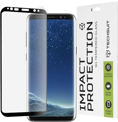Techsuit Displayschutzfolie für Samsung Galaxy S8 Gehärtetes Glas mit 9H Härte, Vollständige Abdeckung, 3D Gebogene Kante, Stoßschutz, Oleophobe Beschichtung, Anti Fingerabdruck, 111D Full Glue