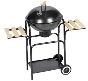 Kugelgriff Nevada Holzkohlegrill mit Holzgriff und Rollen für einfaches Bewegen, inklusive mehrerer Ablagen für Zubehör