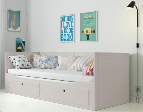 Interbeds Hermes Ausziehbares Bett Kojenbett 80x200 auf 160x200 cm Tagesbett Doppelbett Schlafsofa mit 2 Schubladen, MDF & Holz, Gästebett Kinder Jugend Erwachsene (Hermes Kaschmir)