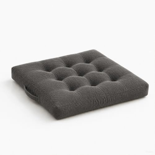 Jinfanshurich Bodenkissen 40x40 cm - Extra Dickes 10 cm Sitzkissen aus 100% Baumwolle mit Tragegriff – Indoor & Outdoor Sitzauflage für Boden, Garten, Terrasse & Stuhl (Grau)