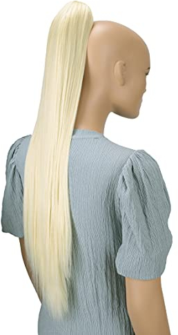 CAISHA 70cm Extralang Clip On Haarteil Zopf Pferdeschwanz Hitzebeständig Synthetik Glatt Platinblond H76