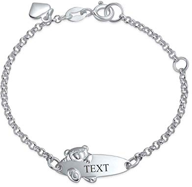 Bling Jewelry Personalisierte Name Vergoldet Teddybär Id Identifikation Armband .925 Silber Sterling Kleine Handgelenk 5-6 Zoll Brauch Gravur