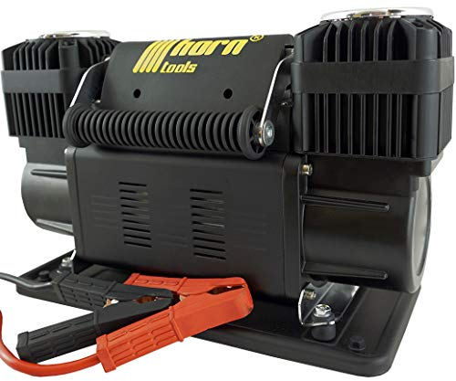 Horntools Kompressor Hercules mobil, 2 Zylinder 300 l/min, 8 Bar, 7m Druckluftschlauch, Manometer, starker Mobilkompressor für Auto, Offroad, Freizeit (24, Volt)